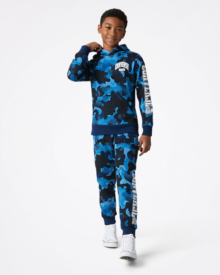 Moletom Com Capuz Converse Camo Pullover Menino Azul Marinho | PT B070T94